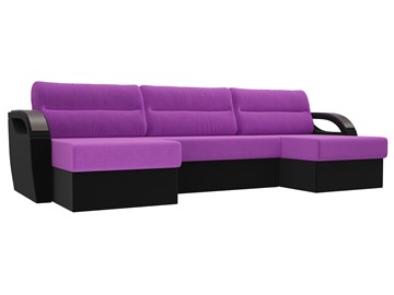 Большой П-образный диван Форсайт, Фиолетовый/Черный (микровельвет) в Перми