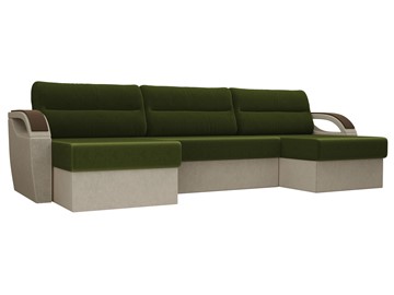 Большой П-образный диван Форсайт, Зеленый/Бежевый (микровельвет) в Перми - предосмотр