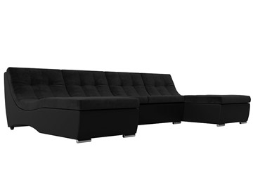 Большой П-образный диван Монреаль, Черный\Черный (Велюр\Экокожа) в Березниках