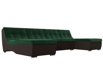 Большой П-образный диван Монреаль, Зеленый\Коричневый (Велюр\Экокожа) в Кунгуре