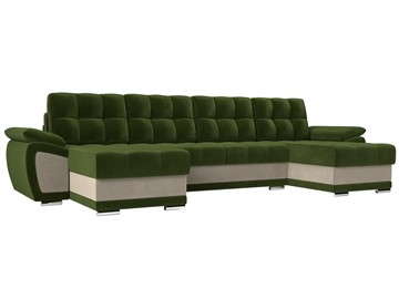 Большой П-образный диван Нэстор, Зеленый/Бежевый (микровельвет) в Перми - предосмотр