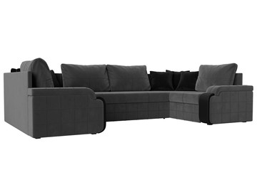 Большой П-образный диван Николь, Серый/Черный/Черный (велюр/экокожа) в Перми