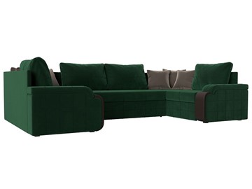 П-образный диван Николь, Зеленый/Коричневый/Коричневый (велюр/экокожа) в Кунгуре