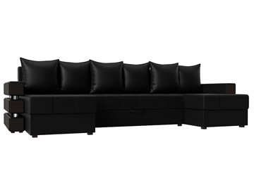 Большой П-образный диван Венеция боннель, Черный (Экокожа) в Перми - предосмотр