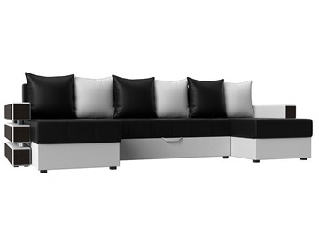 Большой П-образный диван Венеция боннель, Черный\Белый (Экокожа) в Перми - предосмотр