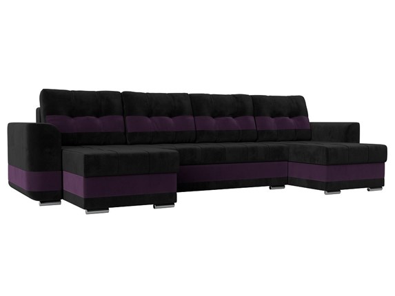П-образный диван Честер, Черный/фиолетовый (велюр) в Перми - изображение