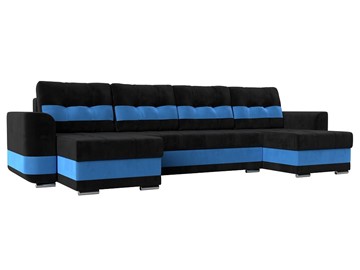 П-образный диван Честер, Черный/голубой (велюр) в Перми
