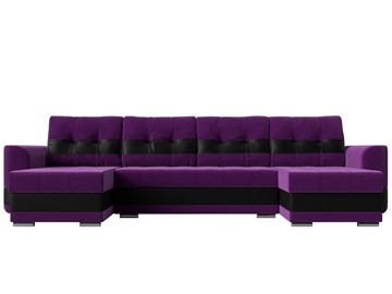 П-образный диван Честер, Фиолетовый/черный (вельвет/экокожа) в Перми - предосмотр 1