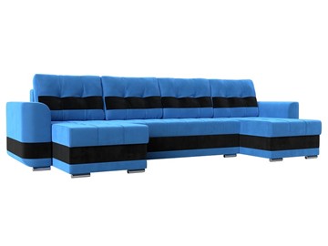 П-образный диван Честер, Голубой/черный (велюр) в Перми