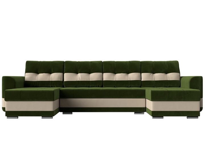 П-образный диван Честер, Зеленый/бежевый (вельвет/экокожа) в Перми - изображение 1