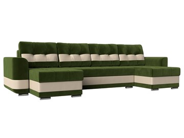П-образный диван Честер, Зеленый/бежевый (вельвет/экокожа) в Кунгуре