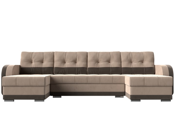 П-образный диван Марсель, Бежевый/коричневый (велюр) в Перми - изображение 1