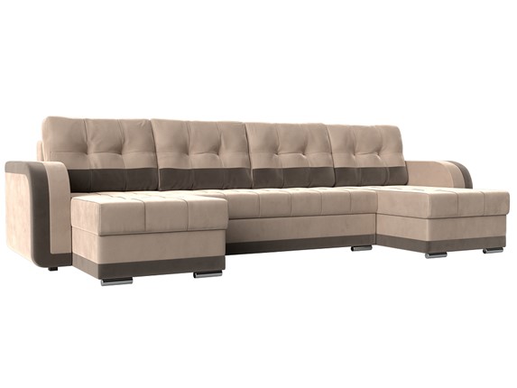 П-образный диван Марсель, Бежевый/коричневый (велюр) в Перми - изображение
