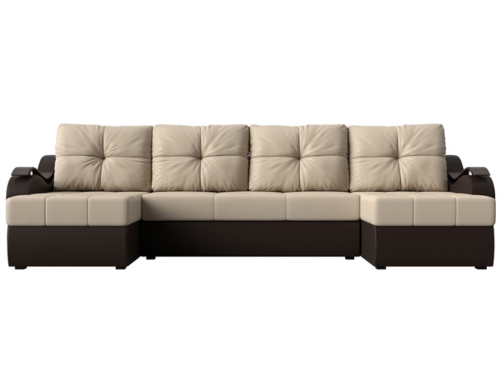 П-образный диван Меркурий П, Бежевый/коричневый (экокожа) в Перми - изображение 1