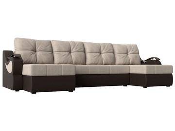 П-образный диван Меркурий П, Бежевый/коричневый (рогожка/экокожа) в Перми