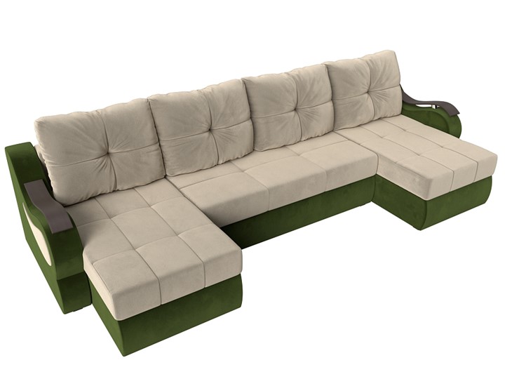 П-образный диван Меркурий П, Бежевый/зеленый (вельвет) в Перми - изображение 4
