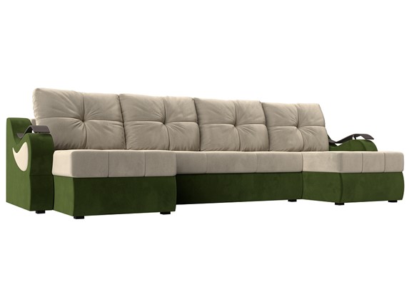 П-образный диван Меркурий П, Бежевый/зеленый (вельвет) в Перми - изображение