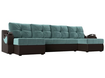 П-образный диван Меркурий П, Бирюзовый\Коричневый (Велюр\Экокожа) в Березниках