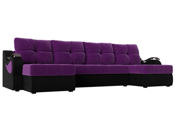 П-образный диван Меркурий П, Фиолетовый/черный (вельвет) в Соликамске