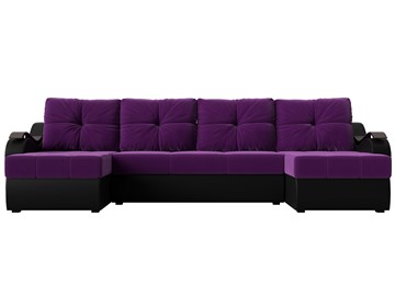 П-образный диван Меркурий П, Фиолетовый/черный (вельвет/экокожа) в Перми - предосмотр 1