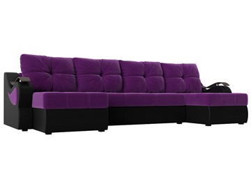 П-образный диван Меркурий П, Фиолетовый/черный (вельвет/экокожа) в Перми - предосмотр