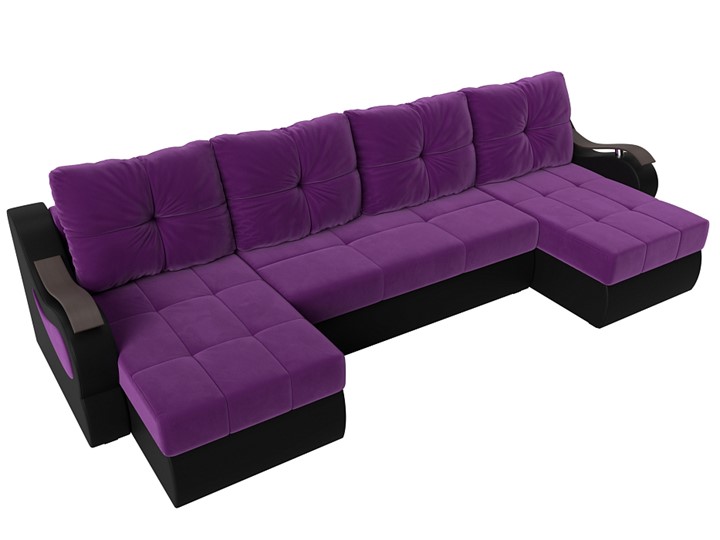 П-образный диван Меркурий П, Фиолетовый/черный (вельвет/экокожа) в Перми - изображение 4