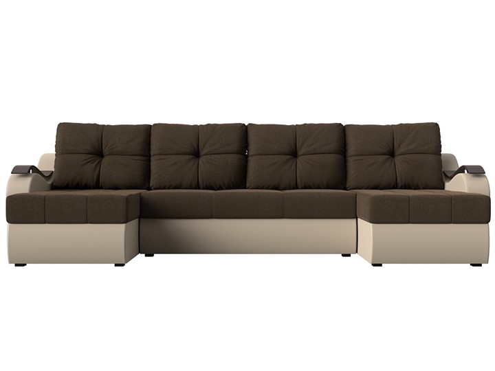 П-образный диван Меркурий П, Коричневый/бежевый (рогожка/экокожа) в Перми - изображение 1