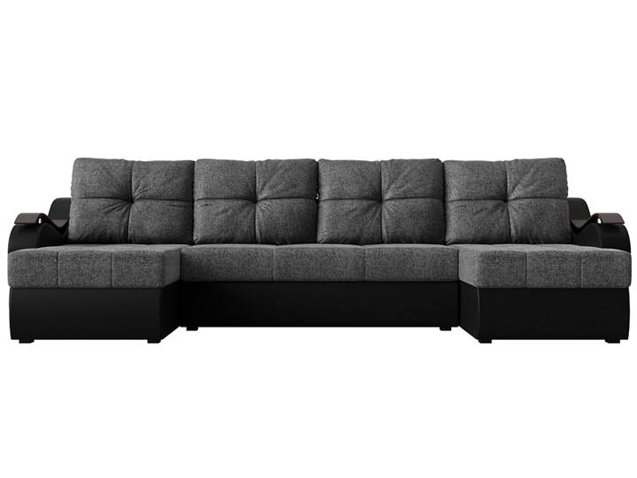 П-образный диван Меркурий П, Серый/черный (рогожка/экокожа) в Перми - изображение 1