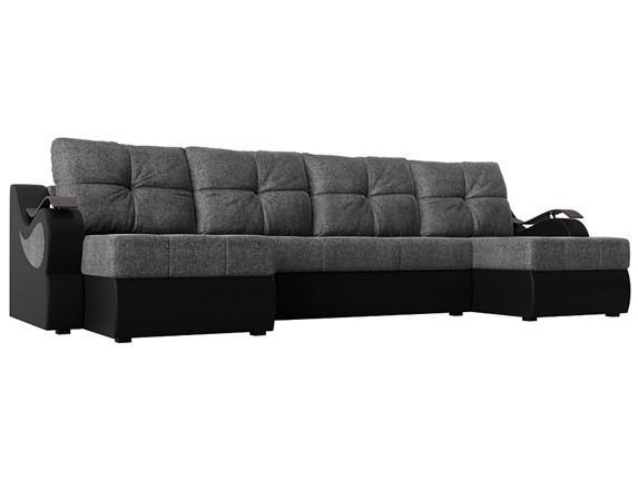 П-образный диван Меркурий П, Серый/черный (рогожка/экокожа) в Перми - изображение