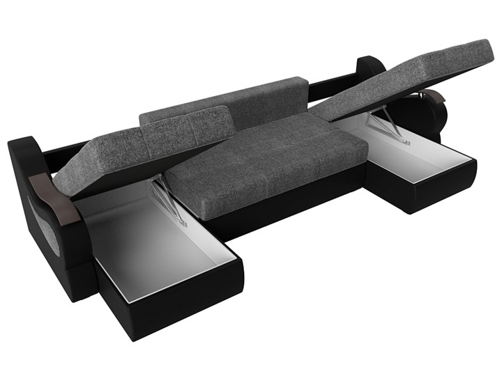 П-образный диван Меркурий П, Серый/черный (рогожка/экокожа) в Перми - изображение 6