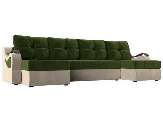 П-образный диван Меркурий П, Зеленый/бежевый (вельвет) в Перми - изображение