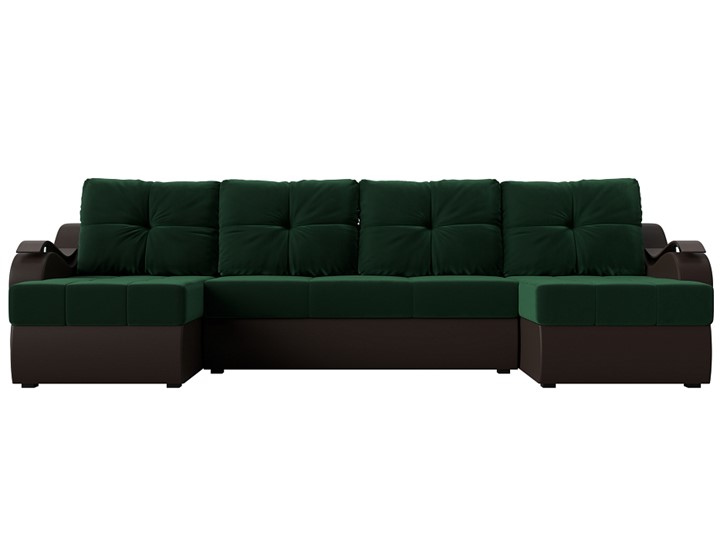 П-образный диван Меркурий П, Зеленый\Коричневый (Велюр\Экокожа) в Перми - изображение 2