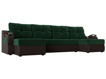 П-образный диван Меркурий П, Зеленый\Коричневый (Велюр\Экокожа) в Перми