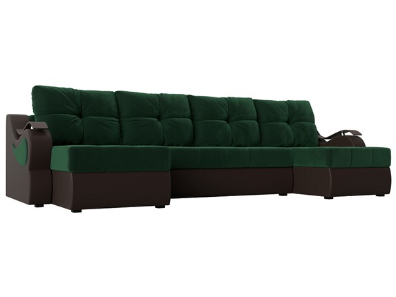 П-образный диван Меркурий П, Зеленый\Коричневый (Велюр\Экокожа) в Перми - изображение
