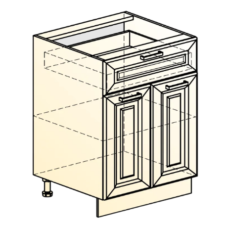Тумба кухонная Атланта L600 (2 дв. гл. 1 ящ.) эмаль (белый/белый глянец патина золото) в Перми - изображение 1