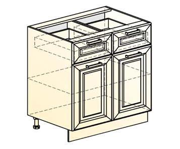 Кухонная тумба Атланта L800 (2 дв. гл. 2 ящ.) эмаль (белый/белый глянец патина золото) в Перми - предосмотр 1