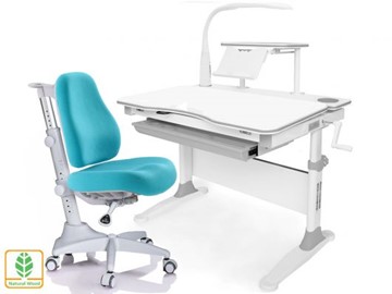 Растущая парта + стул Mealux EVO Evo-30 G (арт. Evo-30 G + Y-528 KBL)/(стол+полка+кресло+чехол+лампа)/белая столешница (дерево), цвет пластика серый в Перми - предосмотр
