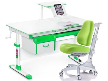 Комплект растущая парта + стул Mealux EVO Evo-40 Z (арт. Evo-40 Z + Y-528 KZ) / (стол+полка+кресло+чехол)/ белая столешница / цвет пластика зеленый в Перми - предосмотр