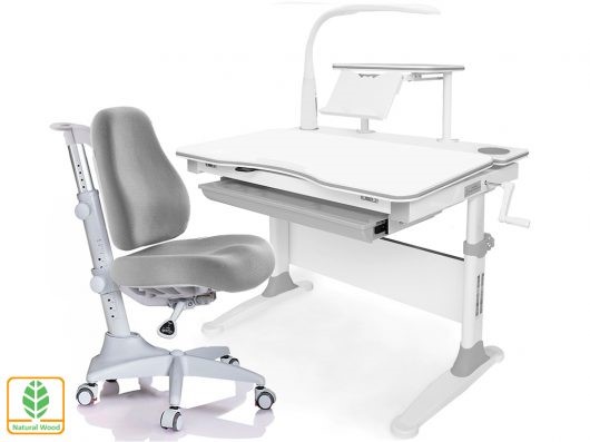 Растущая парта + стул Mealux EVO Evo-30 G (арт. Evo-30 G + Y-528 G) (дерево)/(стол+полка+кресло+чехол+лампа)/ белая столешница (дерево), цвет пластика серый в Перми - изображение