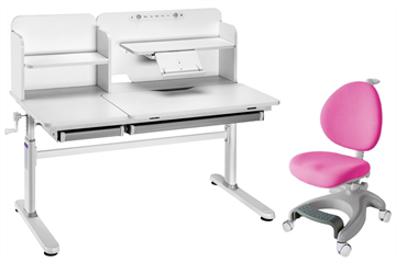 Комплект парта + кресло FauDesk Iris II Grey + Cielo Pink + чехол для кресла в подарок в Перми