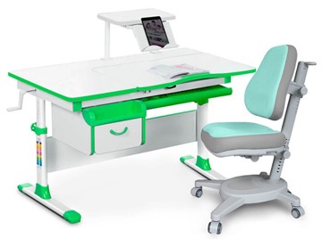 Комплект растущая парта + стул Mealux EVO Evo-40 Z (арт. Evo-40 Z + Y-110 TG) / (стол+полка+кресло) / белый, зеленый, серый в Перми - предосмотр