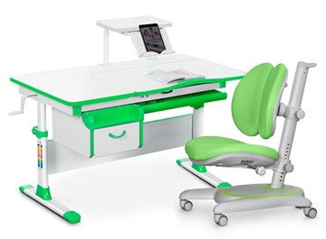 Комплект растущая парта + стул Mealux EVO Evo-40 Z (арт. Evo-40 Z + Y-115 KZ) / (стол+полка+кресло+чехол), белый, зеленый в Перми - предосмотр