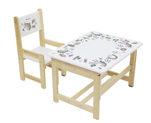 Комплект детской мебели POLINI KIDS ECO 400 SM, ЕДИНОРОГ, 68Х55 СМ, БЕЛЫЙ-НАТУРАЛЬНЫЙ в Перми - изображение