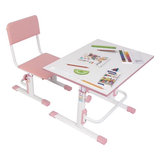 Комплект растущей детской мебели POLINI Kids Растущая парта-трансформер М1 и стул регулируемый L Белый-розовый в Перми - изображение 1