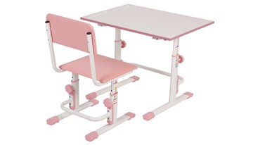 Комплект растущей детской мебели POLINI Kids Растущая парта-трансформер М1 и стул регулируемый L Белый-розовый в Перми - предосмотр 2