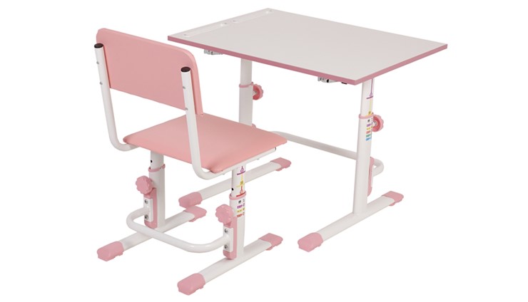 Комплект растущей детской мебели POLINI Kids Растущая парта-трансформер М1 и стул регулируемый L Белый-розовый в Перми - изображение 2
