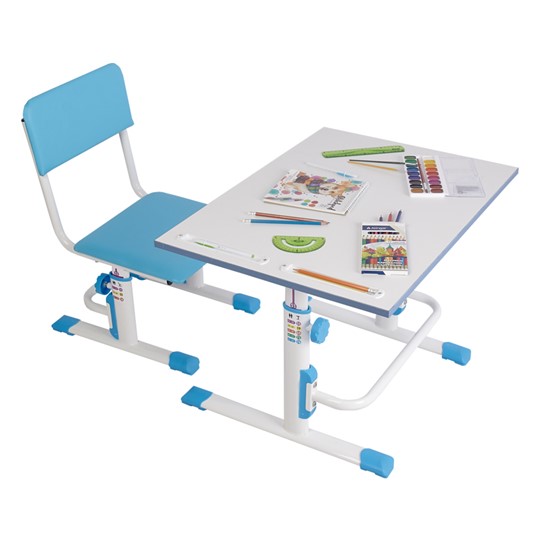 Комплект детской мебели POLINI Kids Растущая парта-трансформер М1 и стул регулируемый L Белый-синий в Перми - изображение 1
