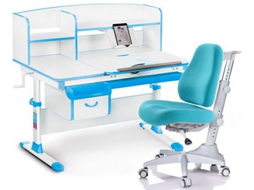 Комплект растущая парта + стул Mealux-EVO Evo-50 BL (арт. Evo-50 BL + Y-528 KBL) / (стол+полка+кресло) / белая столешница / цвет пластика голубой в Перми