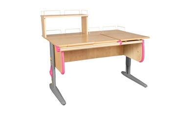 Детский стол-трансформер 1/75-40 (СУТ.25) + Polka_z 1/600 + Polka_zz 1/600 бежевый/серый/розовый в Перми