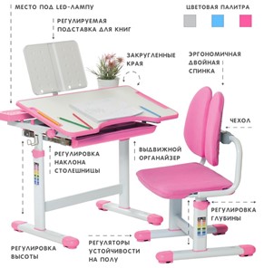 Комплект растущей мебели SET Holto-18 розовый в Перми - предосмотр 3